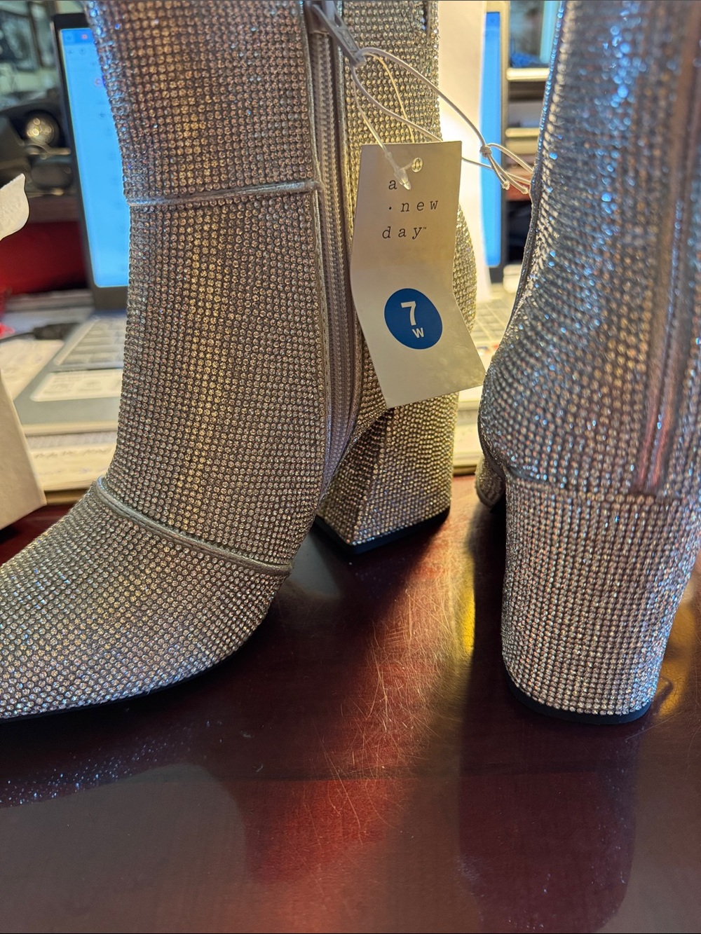 a new day Silver Rhinestone Block Heel Ankle Booties